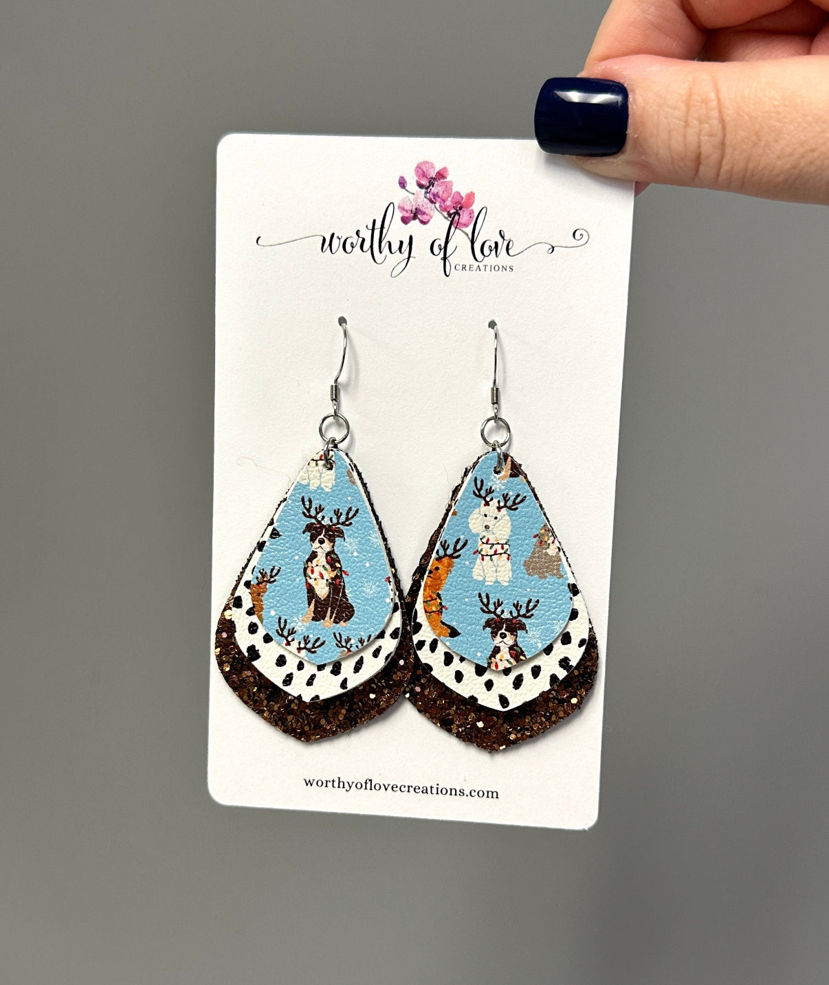 Christmas Reindeer Dog Faux Leather earrings