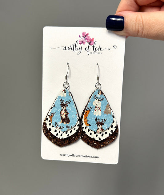 Christmas Reindeer Dog Faux Leather earrings