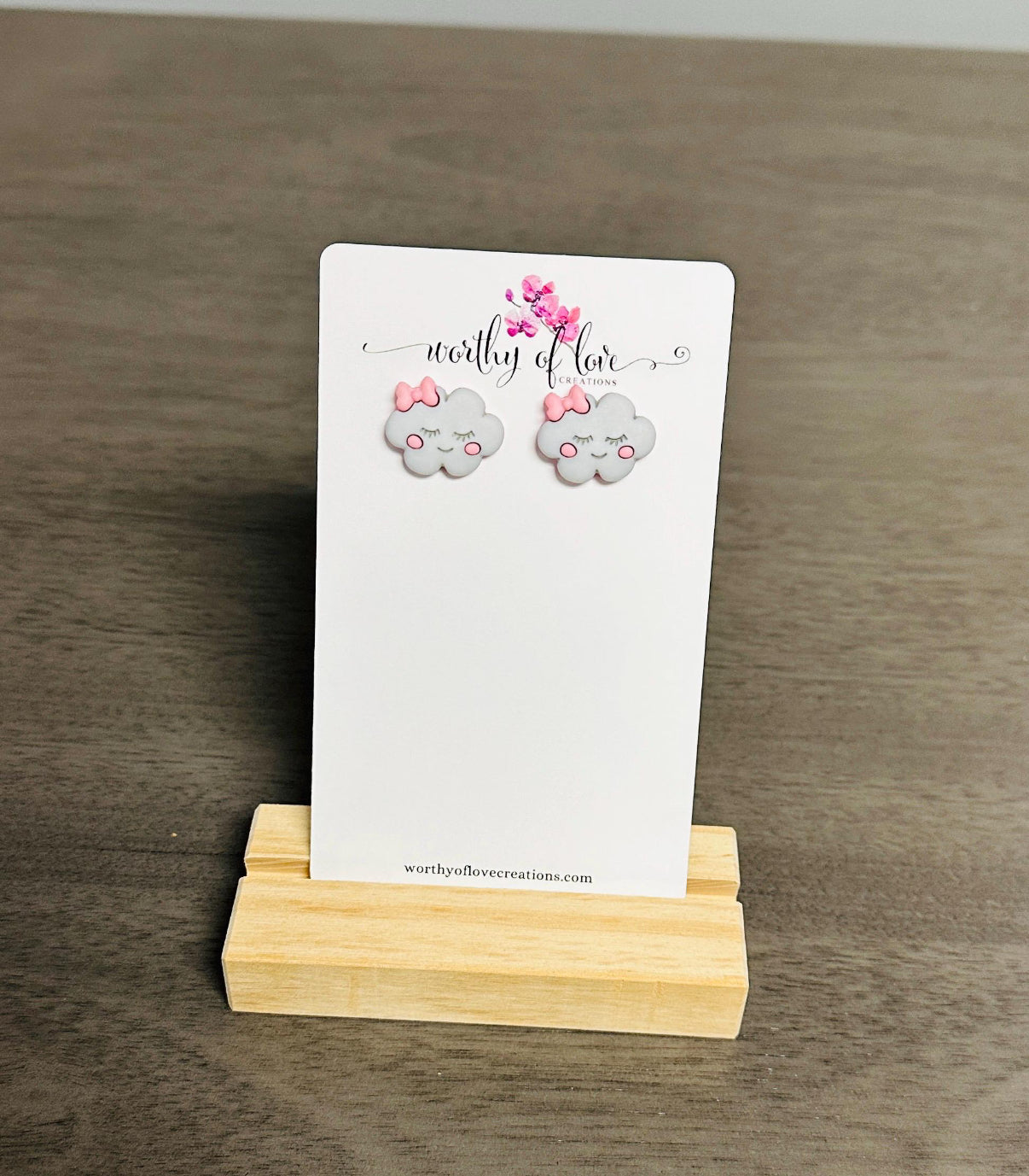 Adorable rain cloud girl with bow stud earrings stainless steel