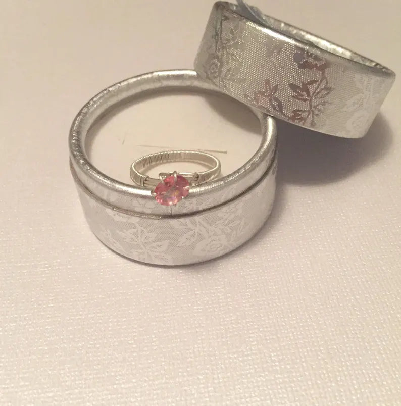 Pink mystic topaz oval gemstone and argentium sterling silver ring