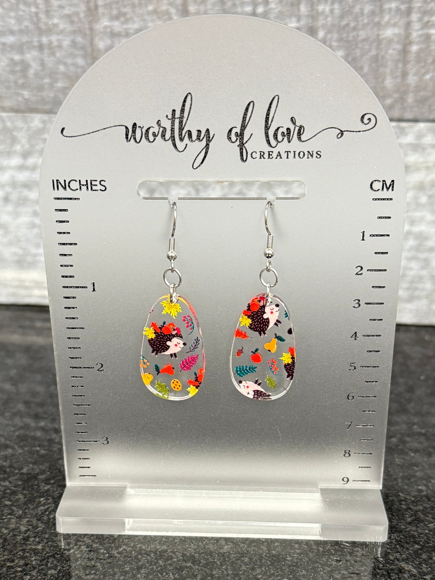 Hedgehog earrings, Autumn earrings, stainless steel fall hedgehog earrings