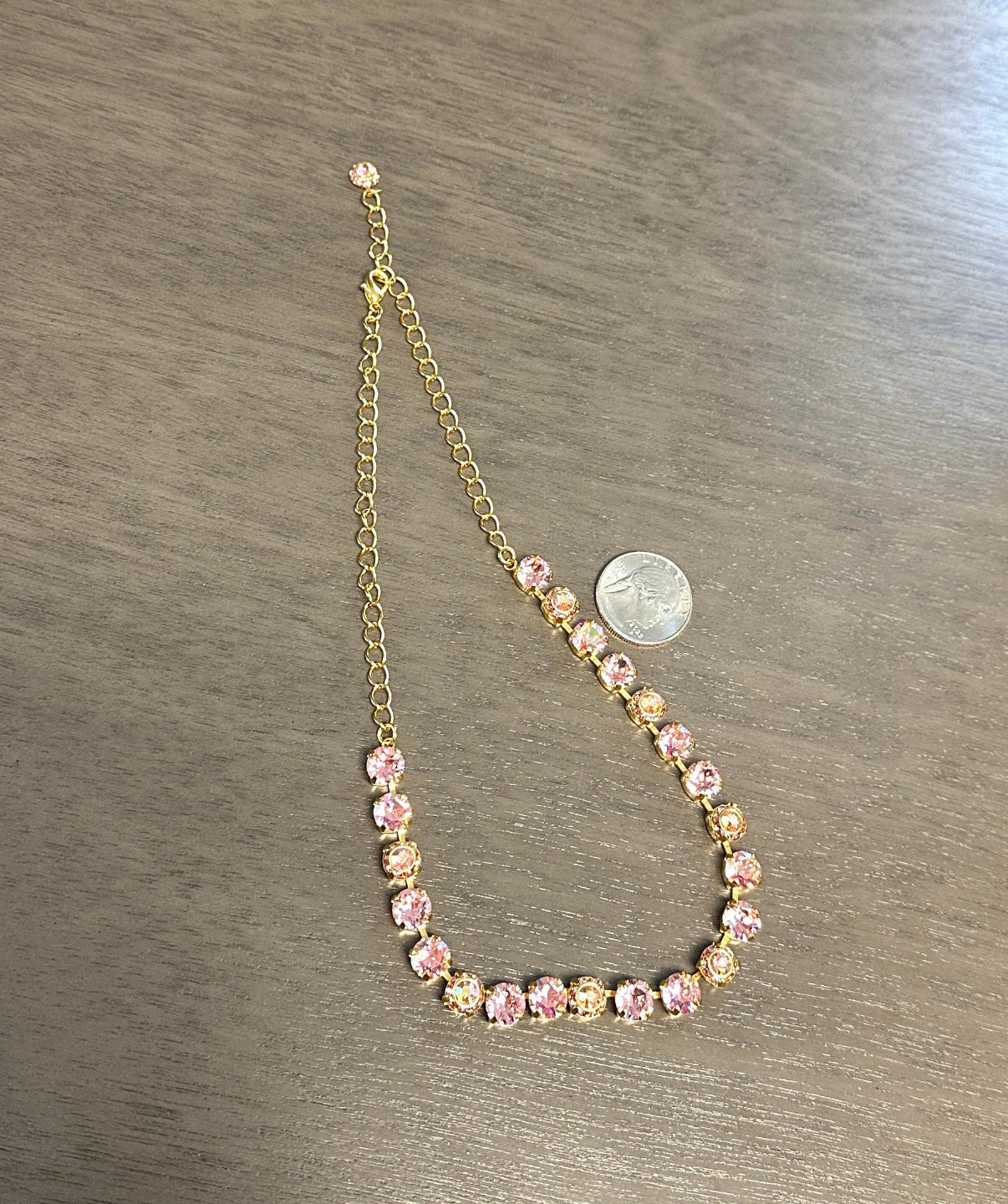 Pink and gold genuine Austrian crystal necklace 18 karat gold plated