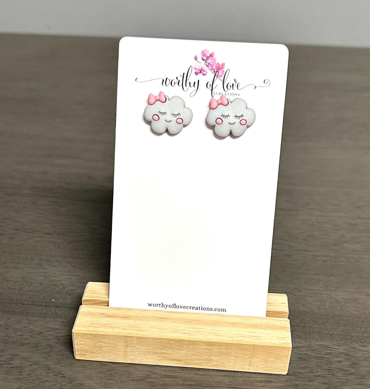 Adorable rain cloud girl with bow stud earrings stainless steel