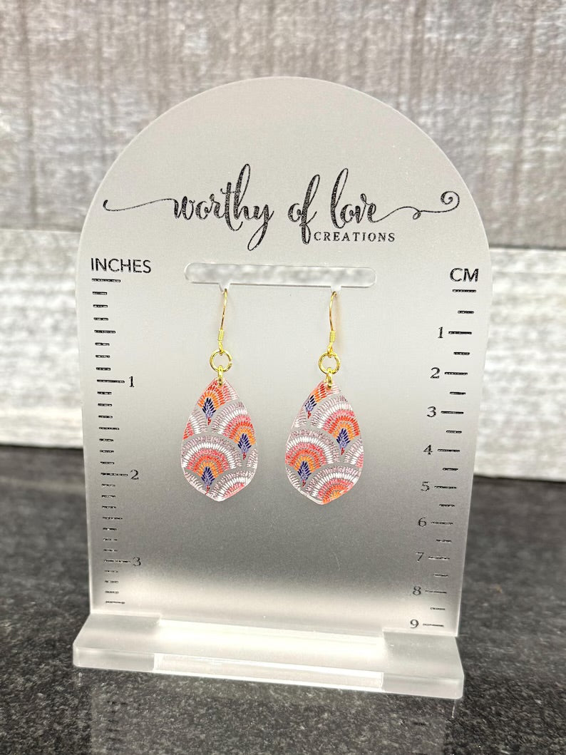 Boho Rainbow Print Earrings, 18k Gold Plated Stainless Steel