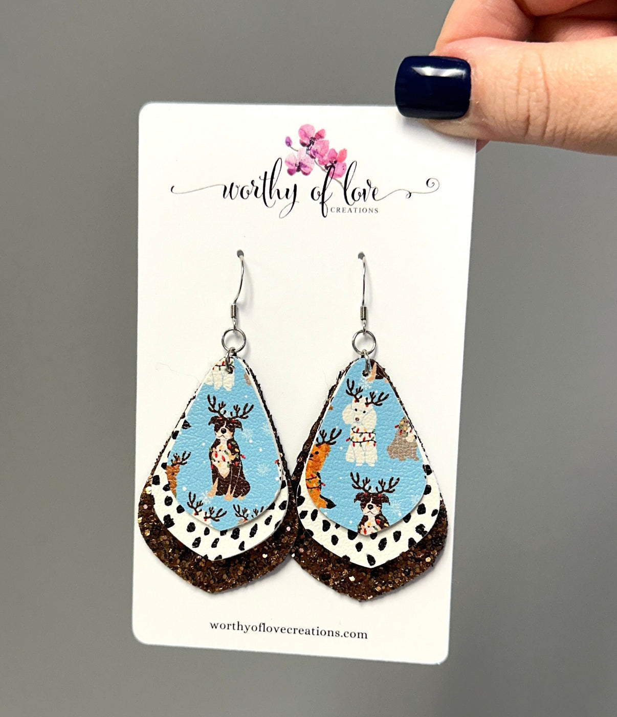 Christmas Reindeer Dog Faux Leather earrings