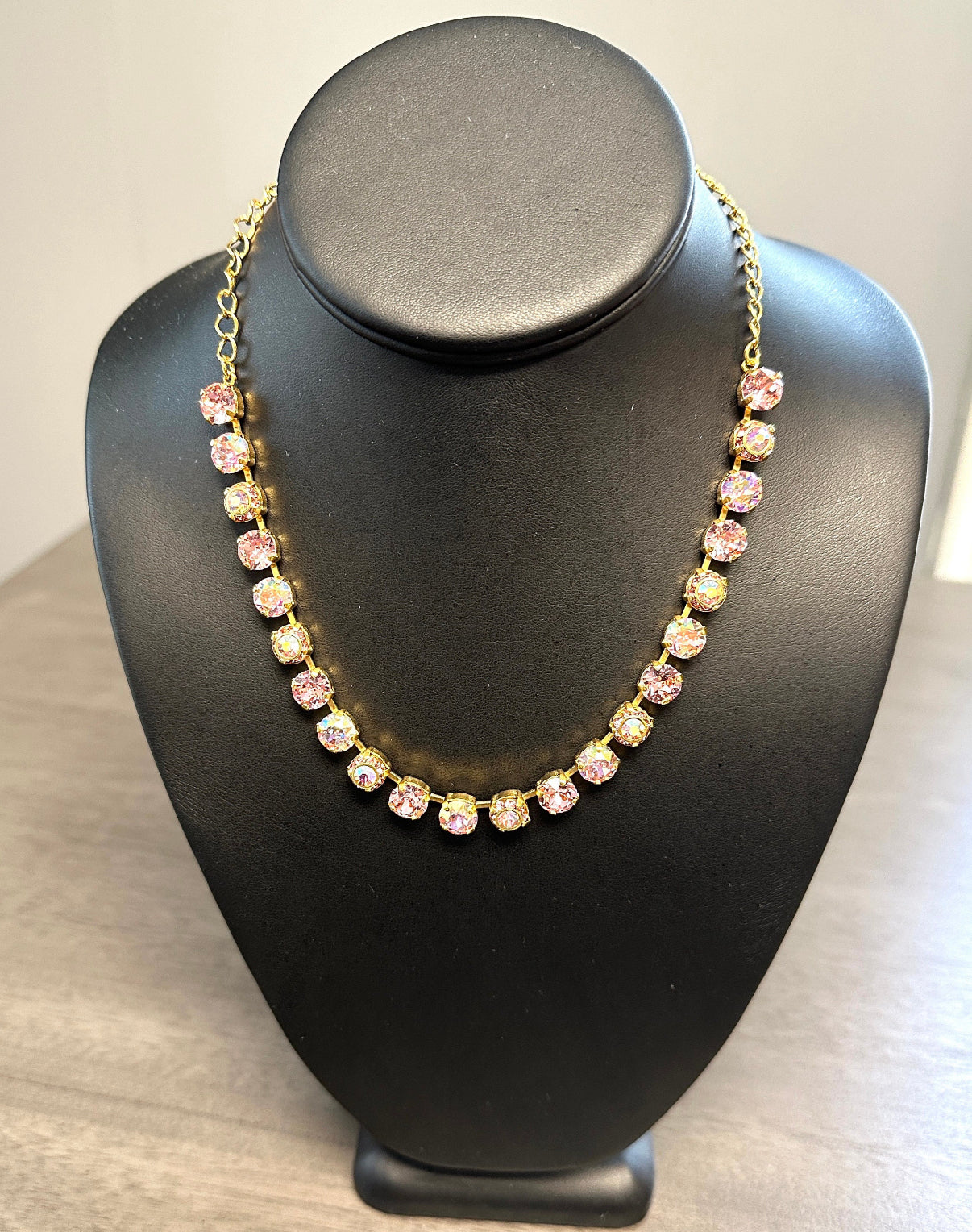 Pink and gold genuine Austrian crystal necklace 18 karat gold plated