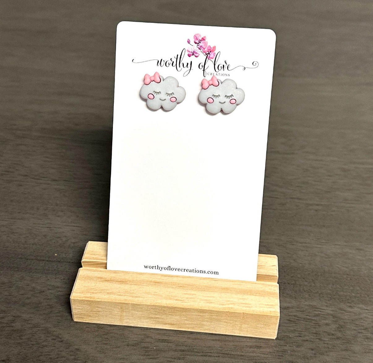 Adorable rain cloud girl with bow stud earrings stainless steel