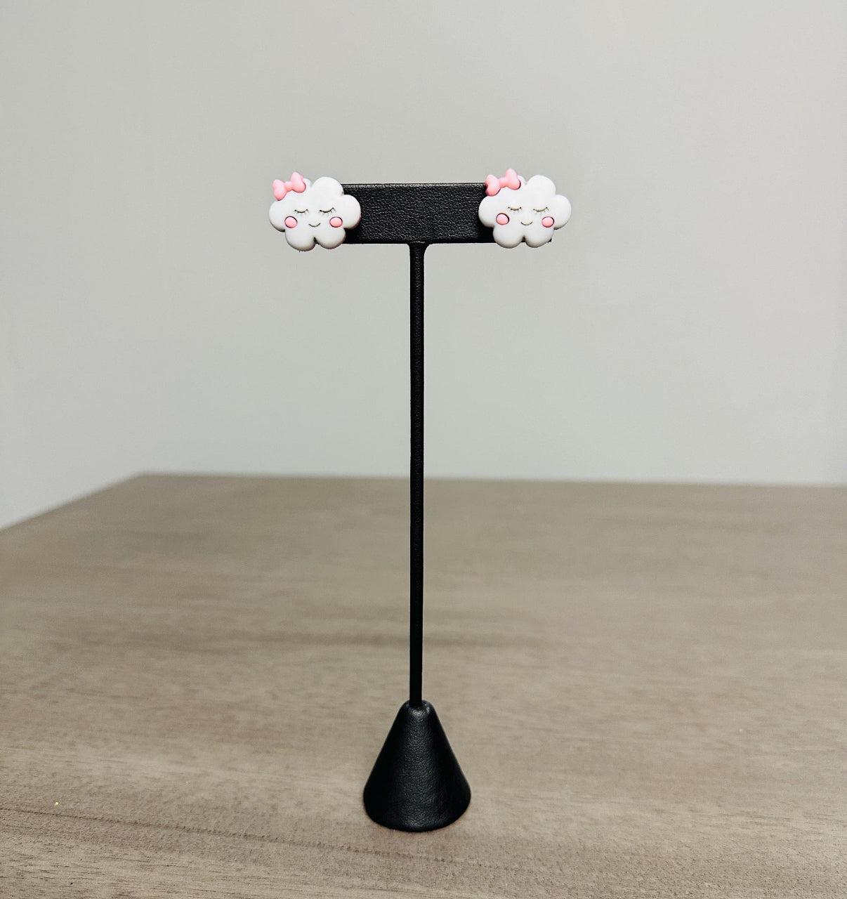 Adorable rain cloud girl with bow stud earrings stainless steel