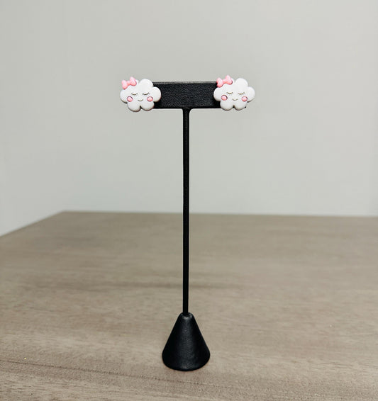 Adorable rain cloud girl with bow stud earrings stainless steel