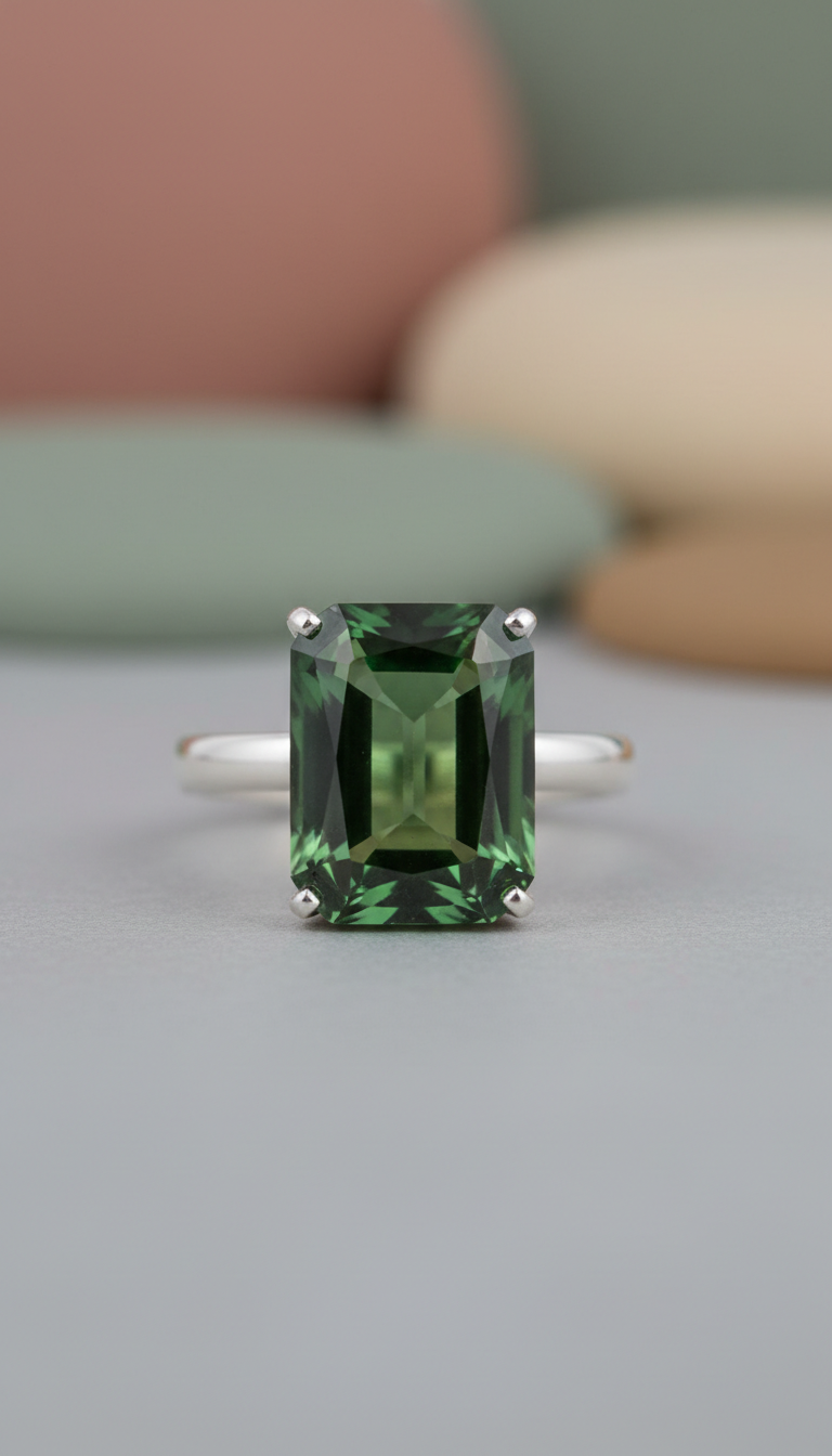 Green tourmaline gemstone ring sterling silver