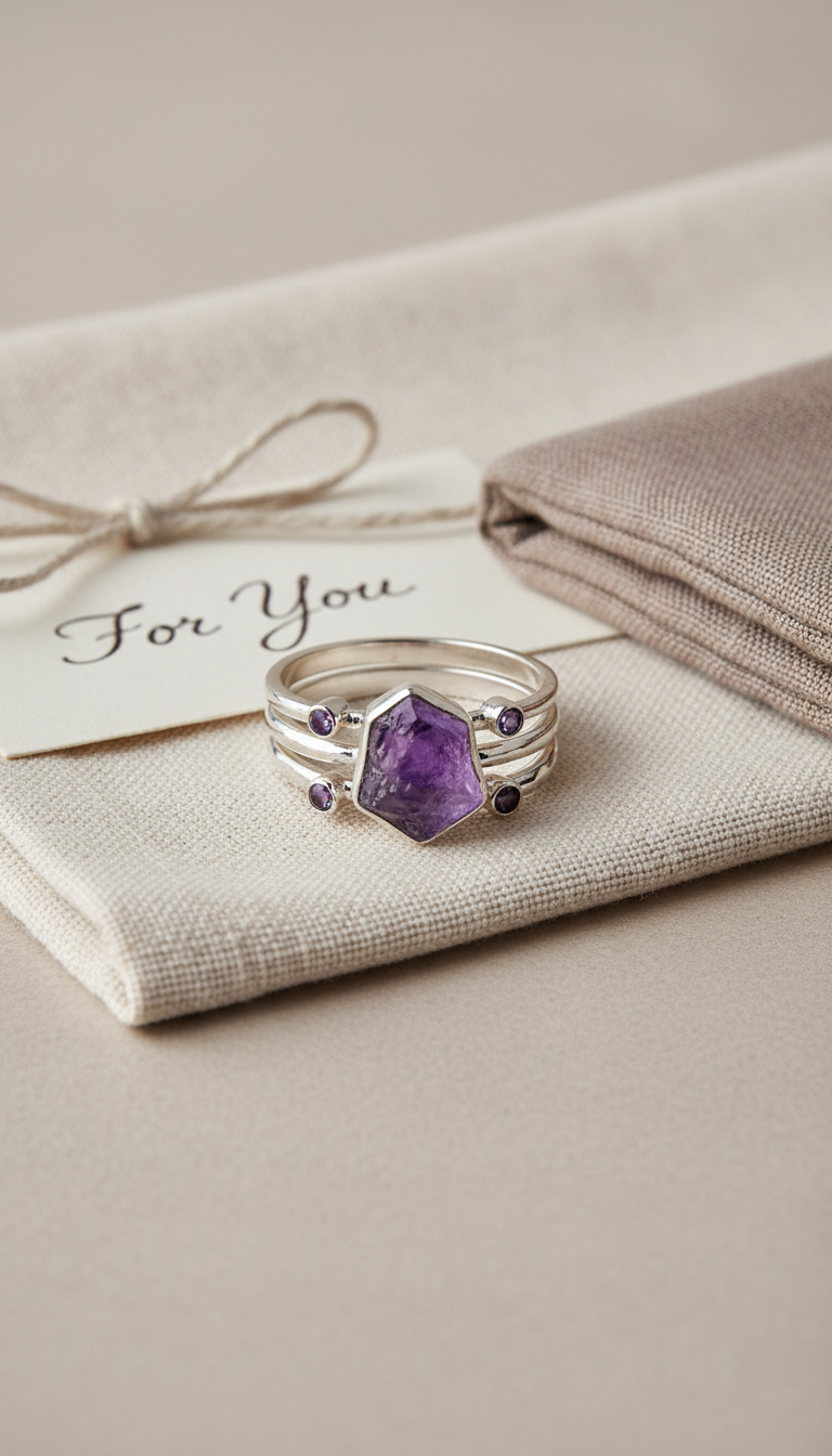 Natural Amethyst Stacking Rings Set