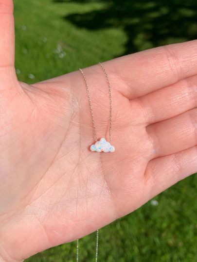 Cloud necklace fire opal sterling silver delicate chain