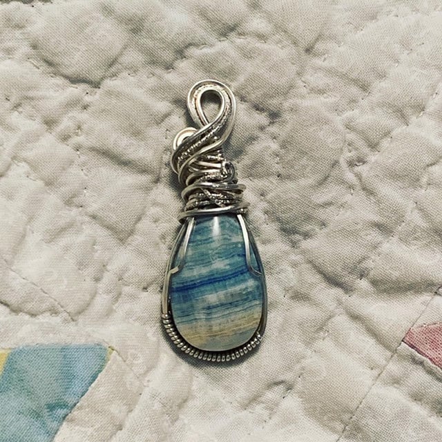 lapis lace onyx argentium sterling silver wire wrapped pendant