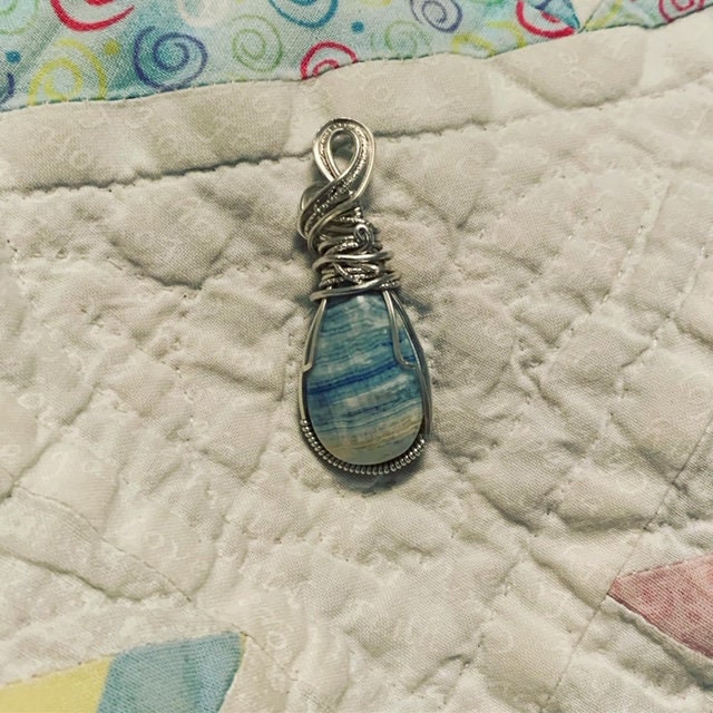 lapis lace onyx argentium sterling silver wire wrapped pendant