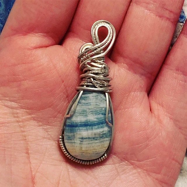 lapis lace onyx argentium sterling silver wire wrapped pendant