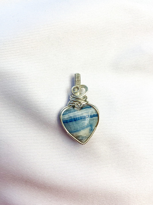 Lapis Lace Onyx Sterling Silver Heart Necklace