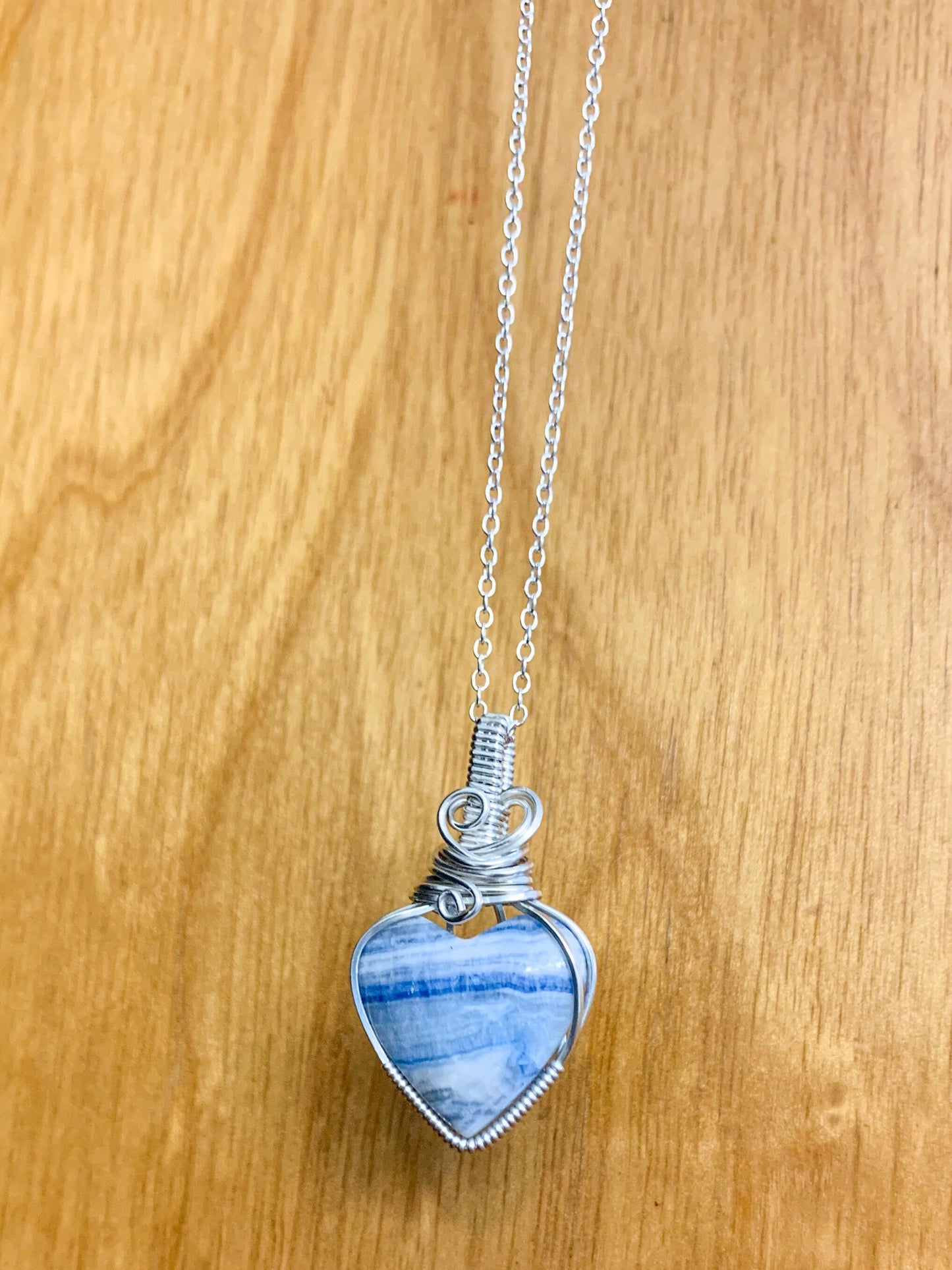 Lapis Lace Onyx Sterling Silver Heart Necklace