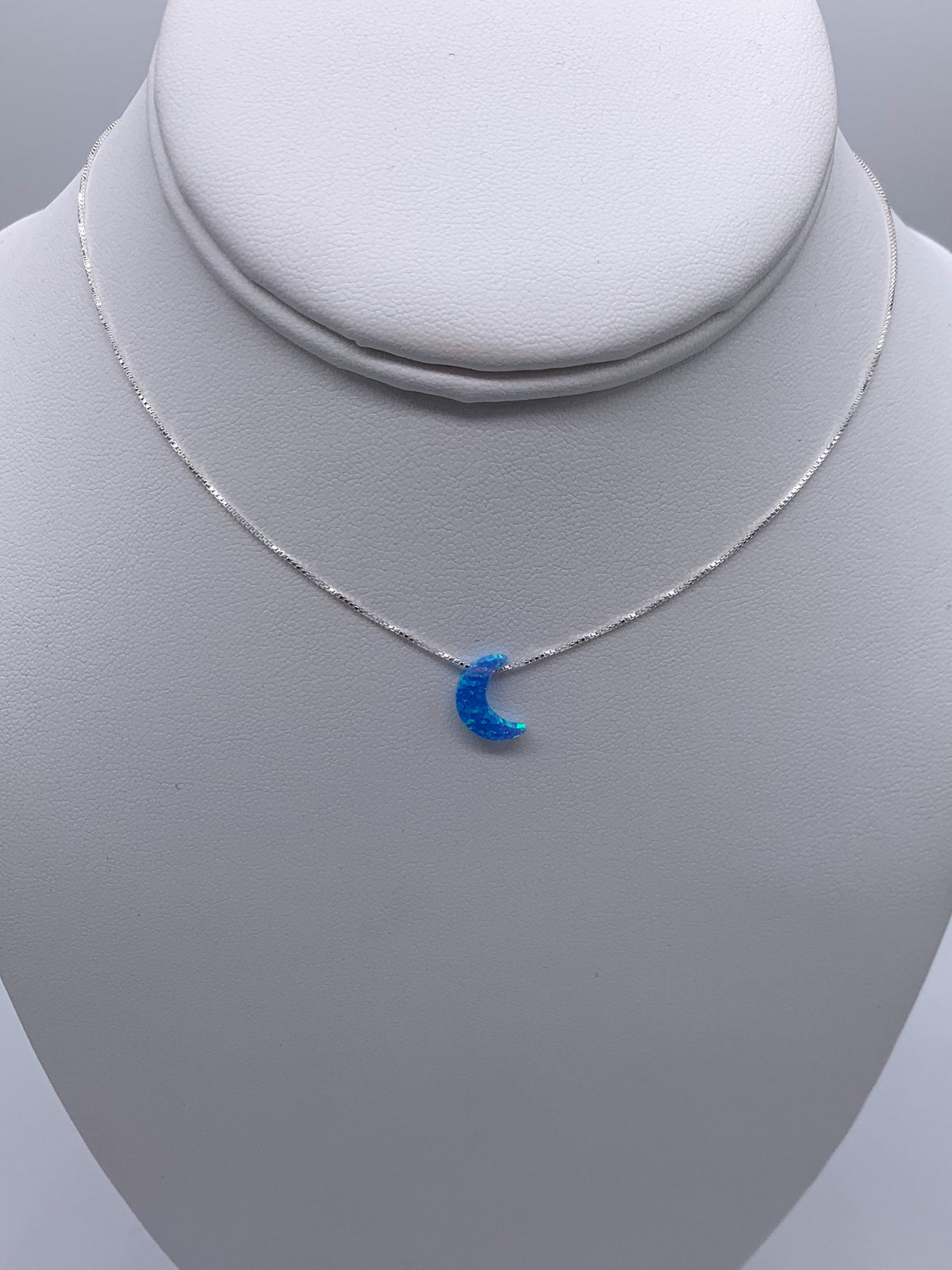 moon necklace fire opal sterling silver in light blue