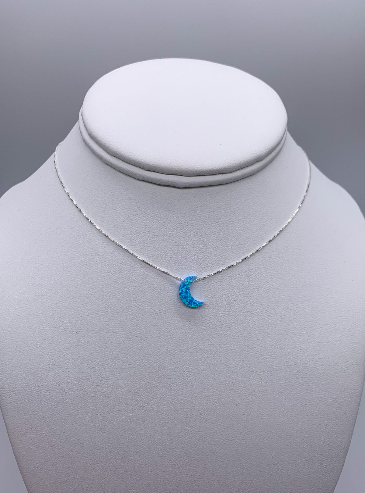 moon necklace fire opal sterling silver in light blue