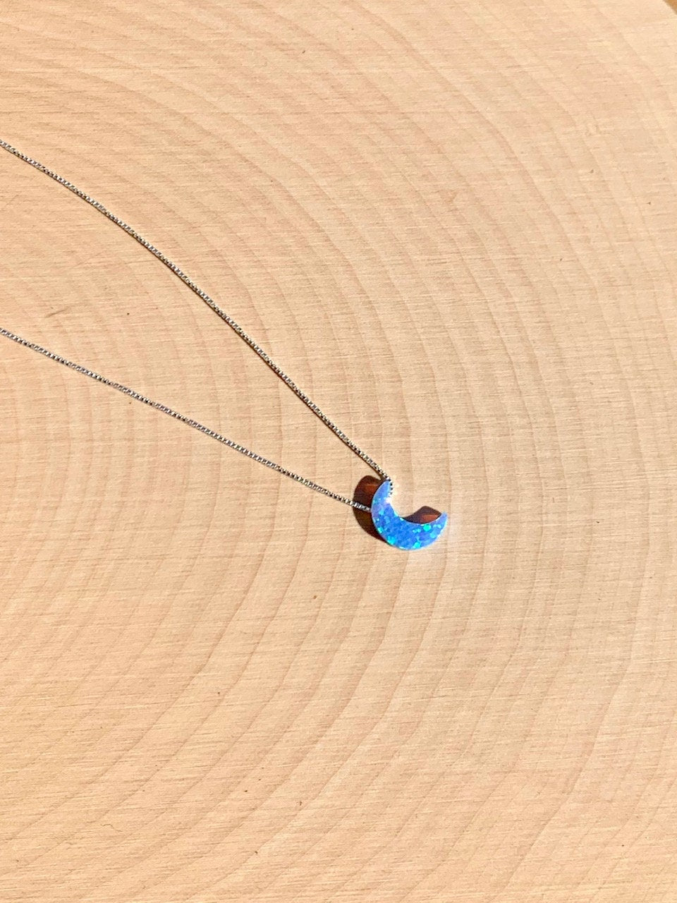 moon necklace fire opal sterling silver in light blue