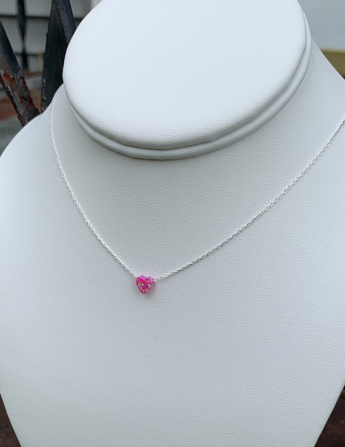 Pink Fire Opal Heart Necklace: Sterling Silver Chain