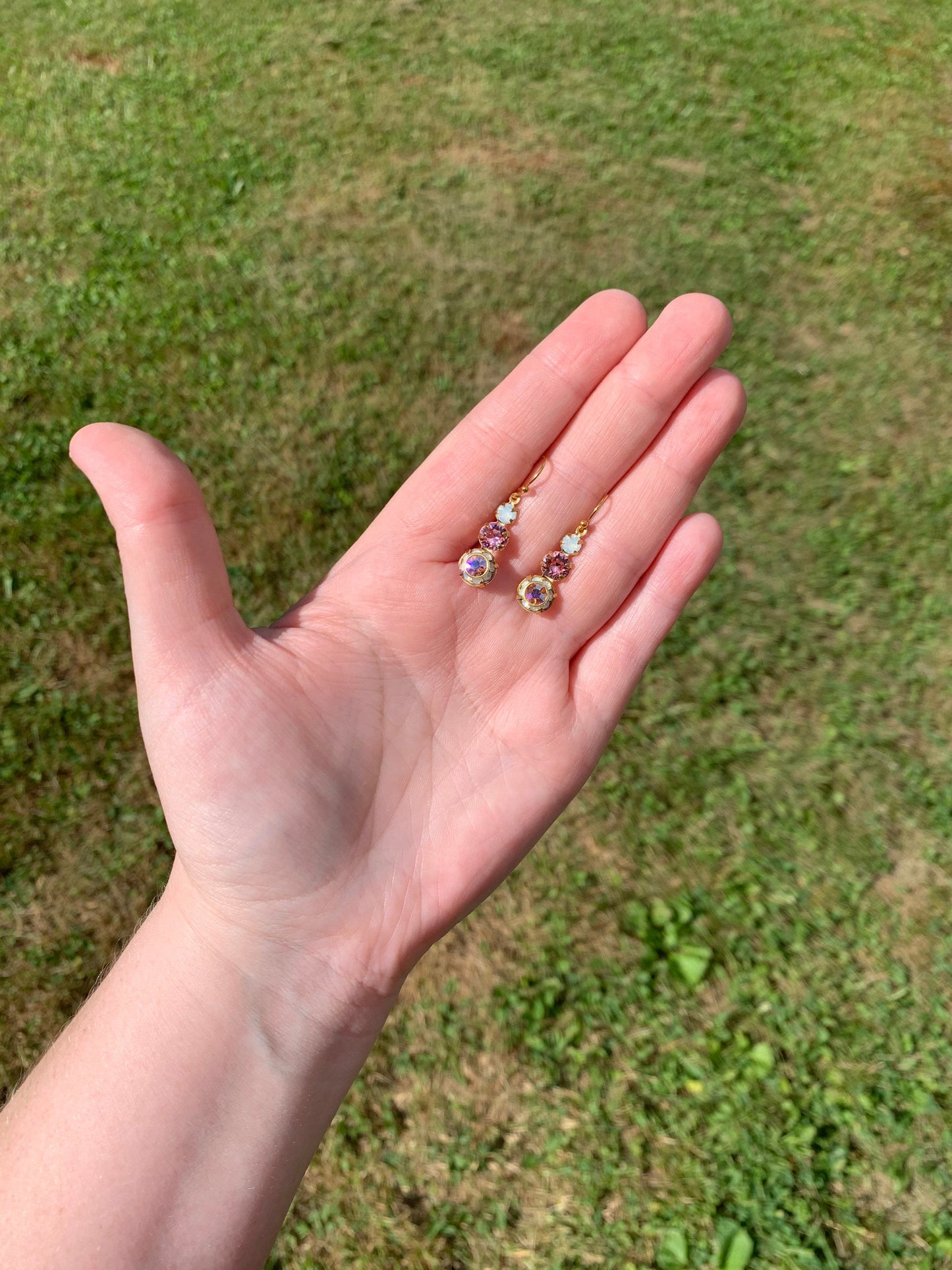 Crystal Dangle Earrings: Gold, White Opal, and Light Rose