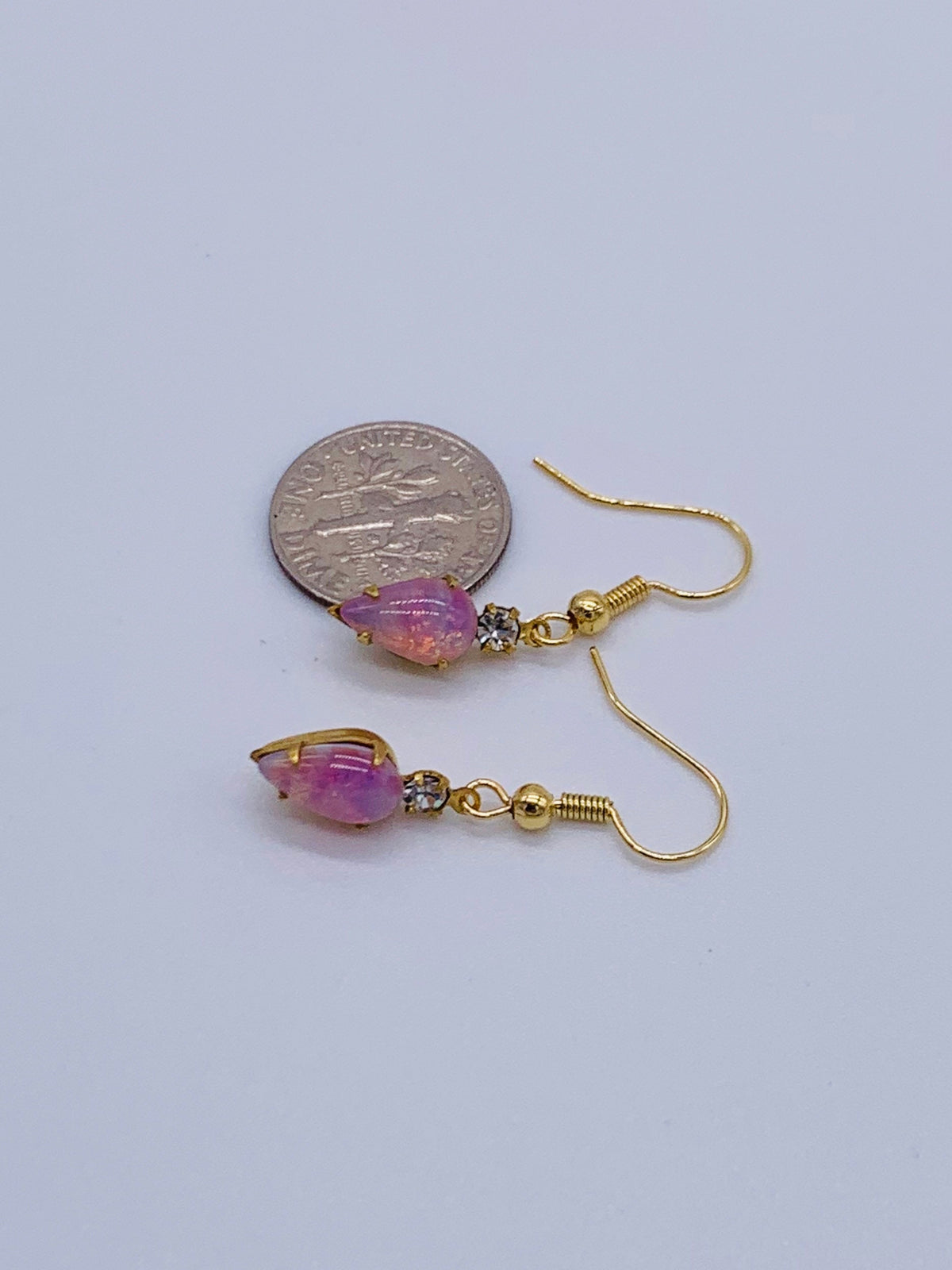 Vintage opal glass and Swarovski Crystal pear shaped earrings