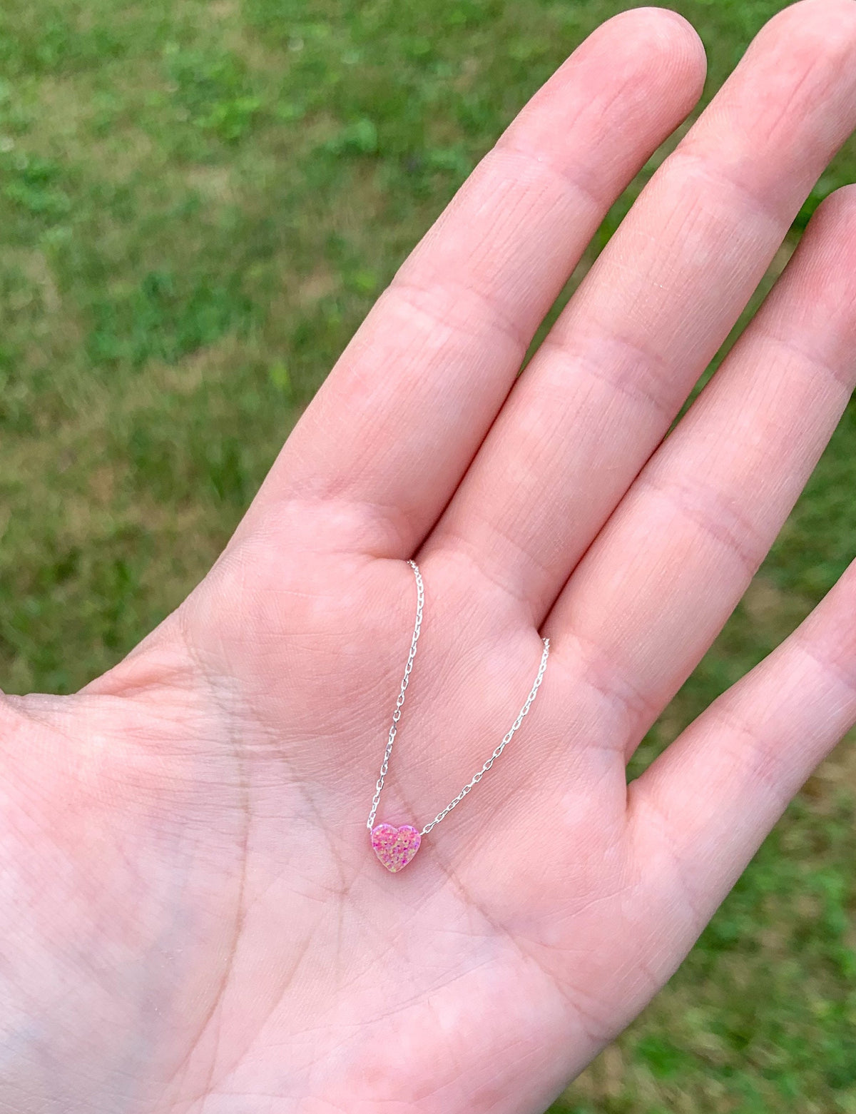 Pink Fire Opal Heart Necklace: Sterling Silver Chain