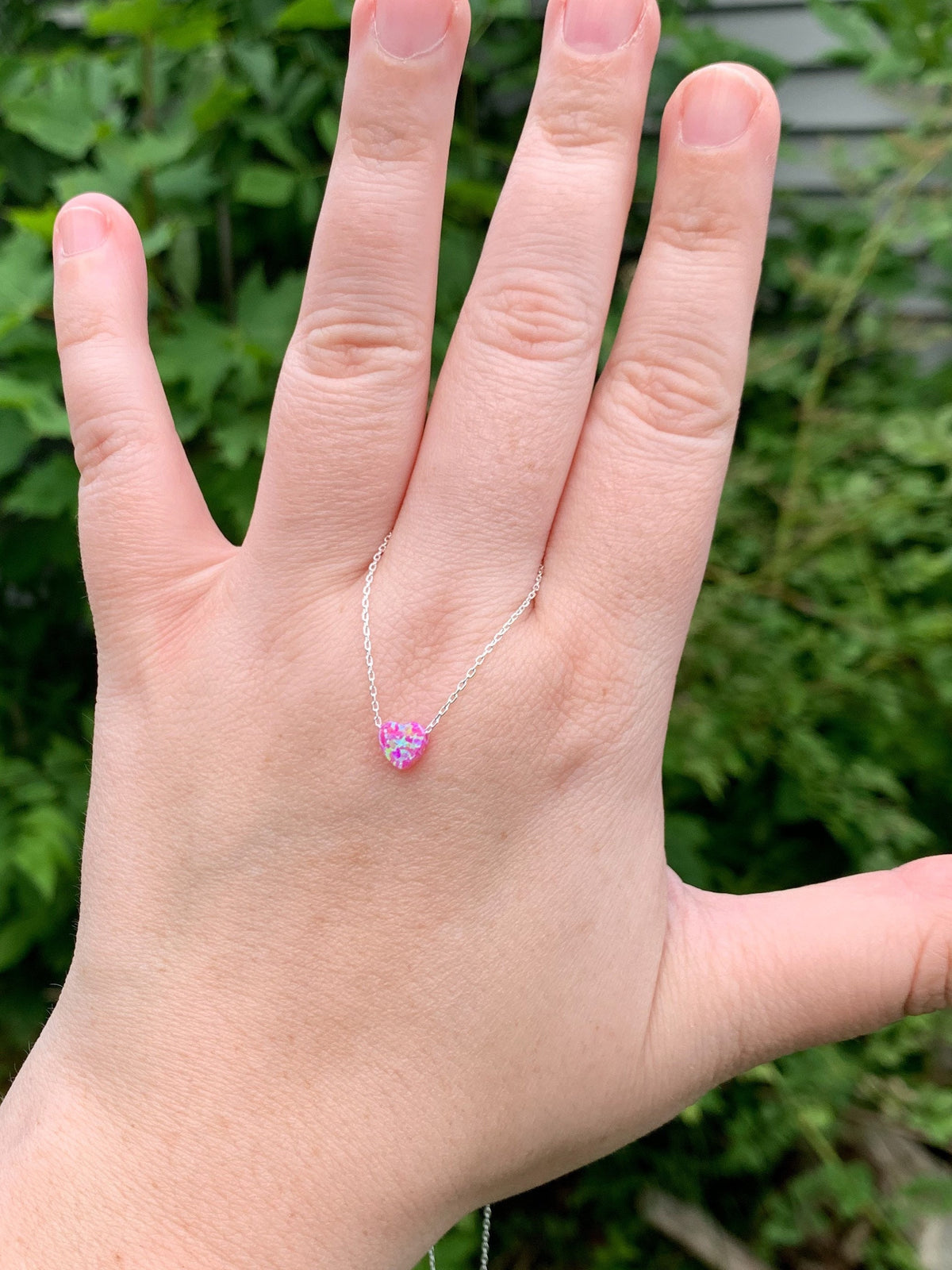 Pink Fire Opal Heart Necklace: Sterling Silver Chain