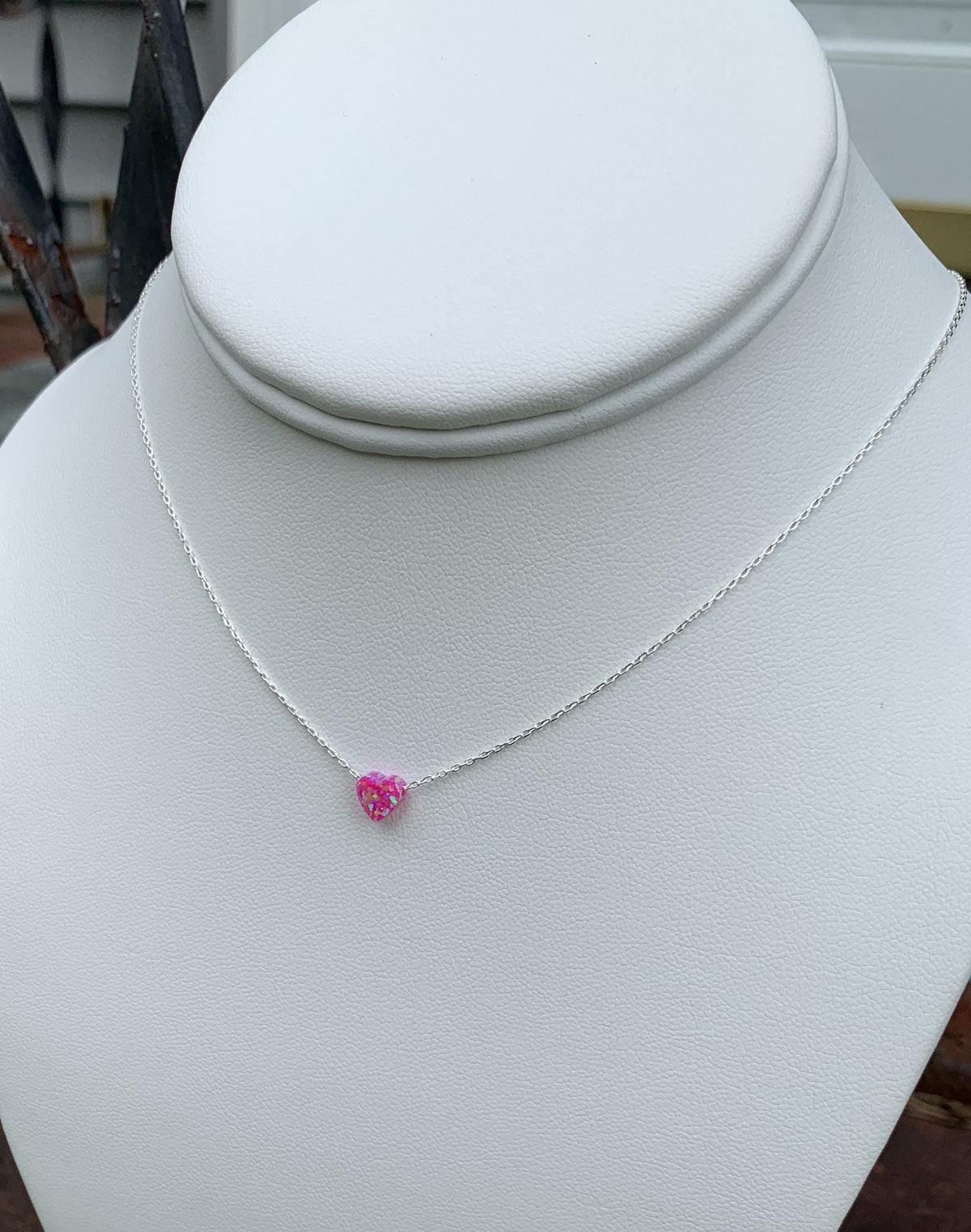 Pink Fire Opal Heart Necklace: Sterling Silver Chain
