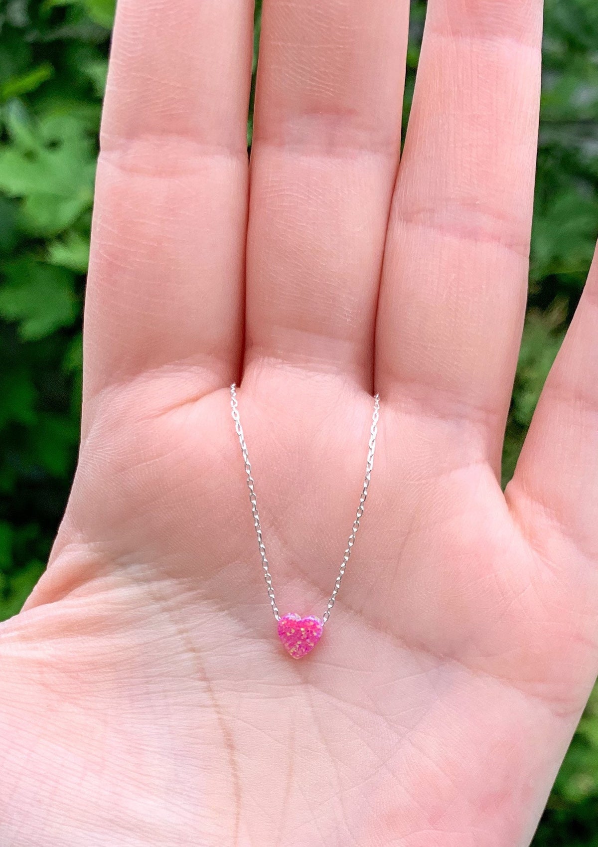 Pink Fire Opal Heart Necklace: Sterling Silver Chain