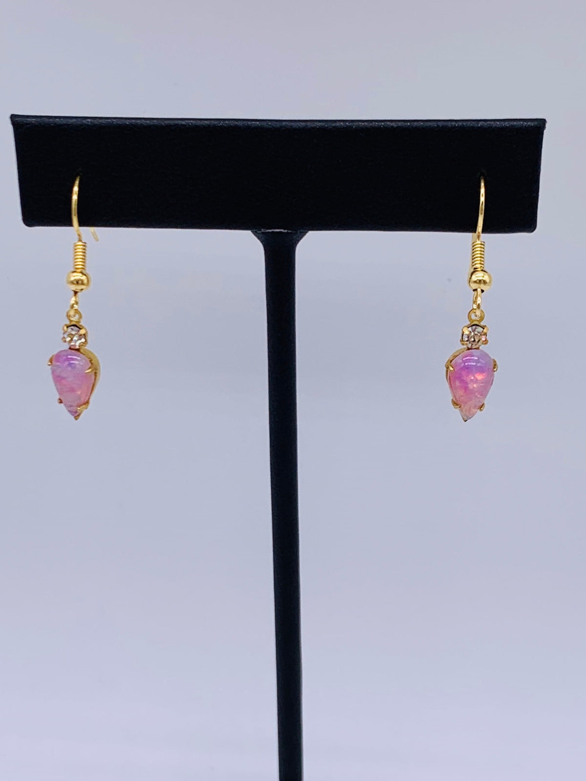Vintage opal glass and Swarovski Crystal pear shaped earrings