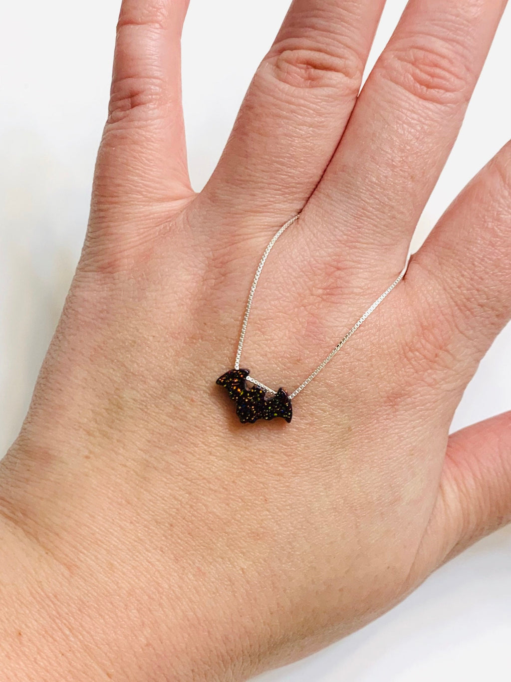 Fire Opal sterling silver bat necklace