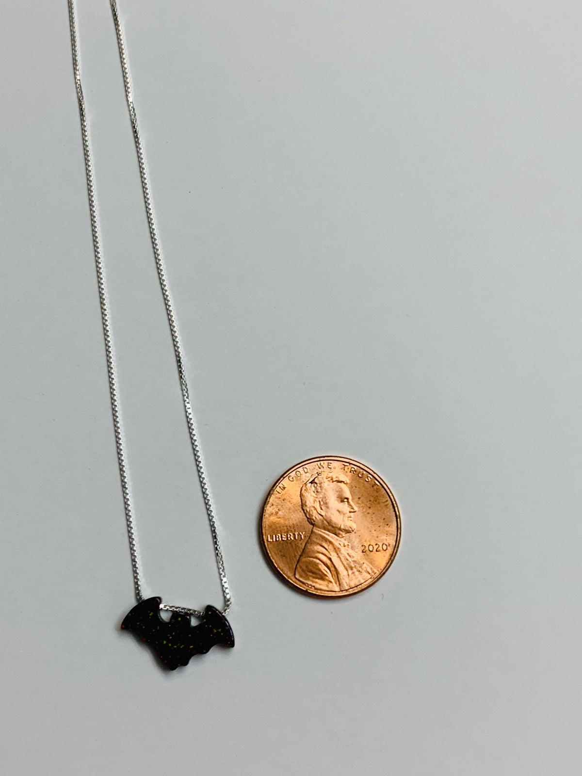 Fire Opal sterling silver bat necklace