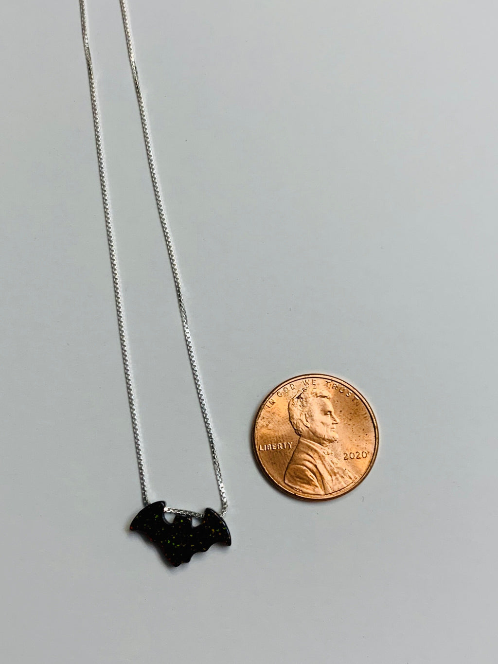Fire Opal sterling silver bat necklace