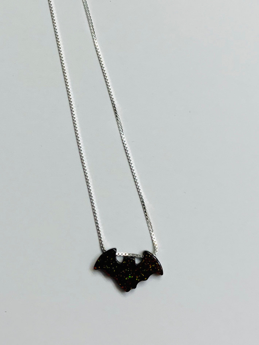 Fire Opal sterling silver bat necklace