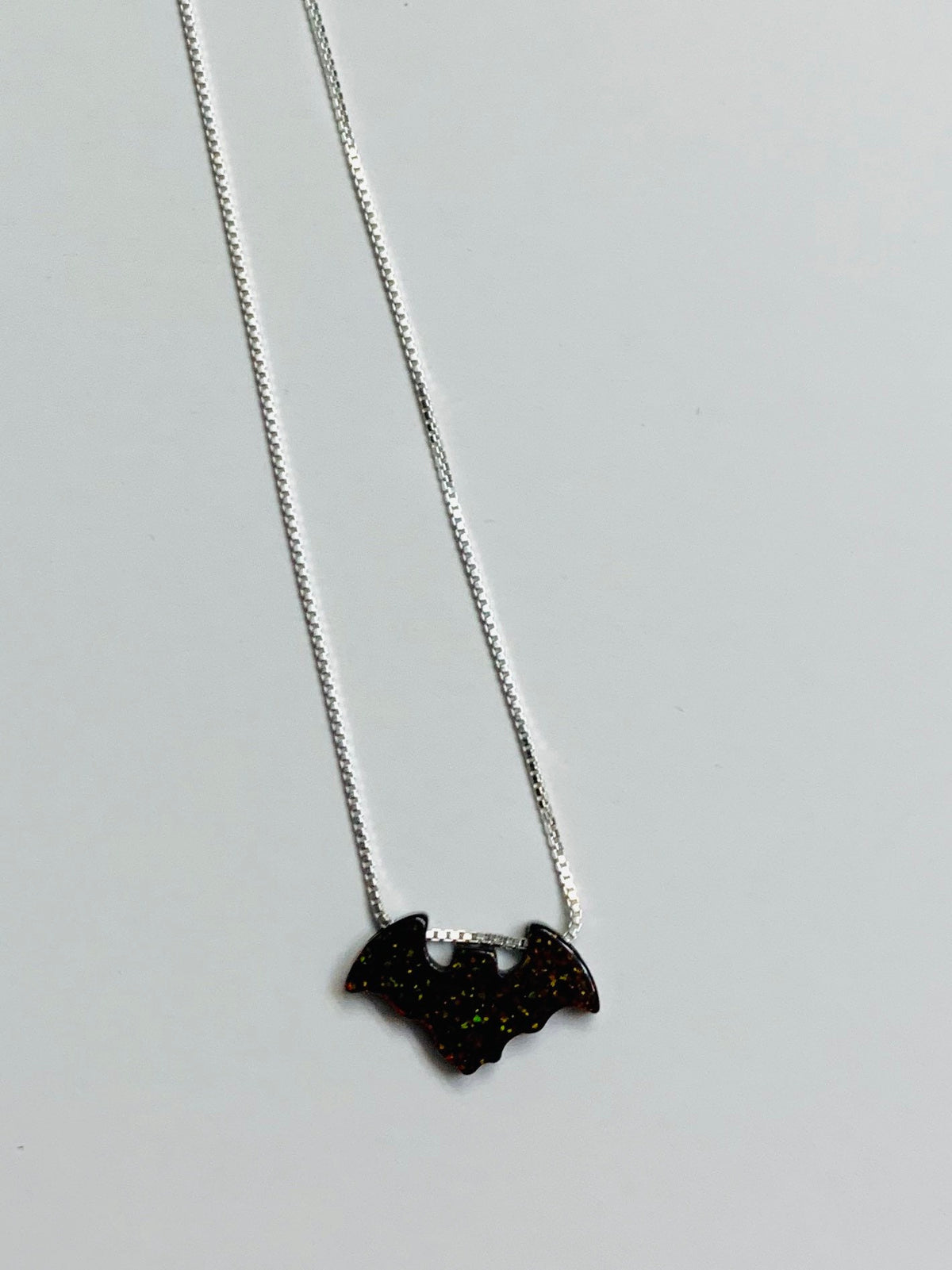 Fire Opal sterling silver bat necklace