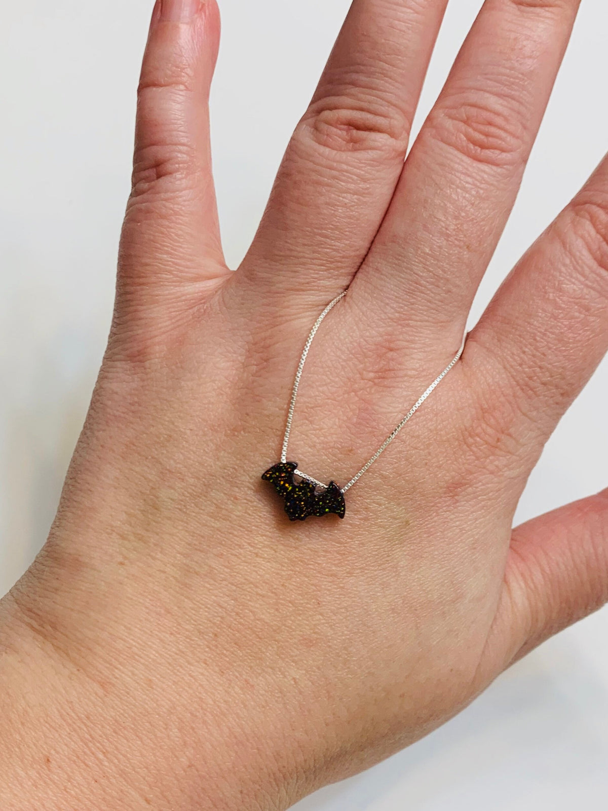 Fire Opal sterling silver bat necklace