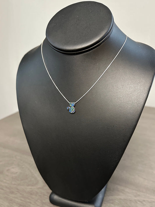 Fire Opal black cat sterling silver necklace