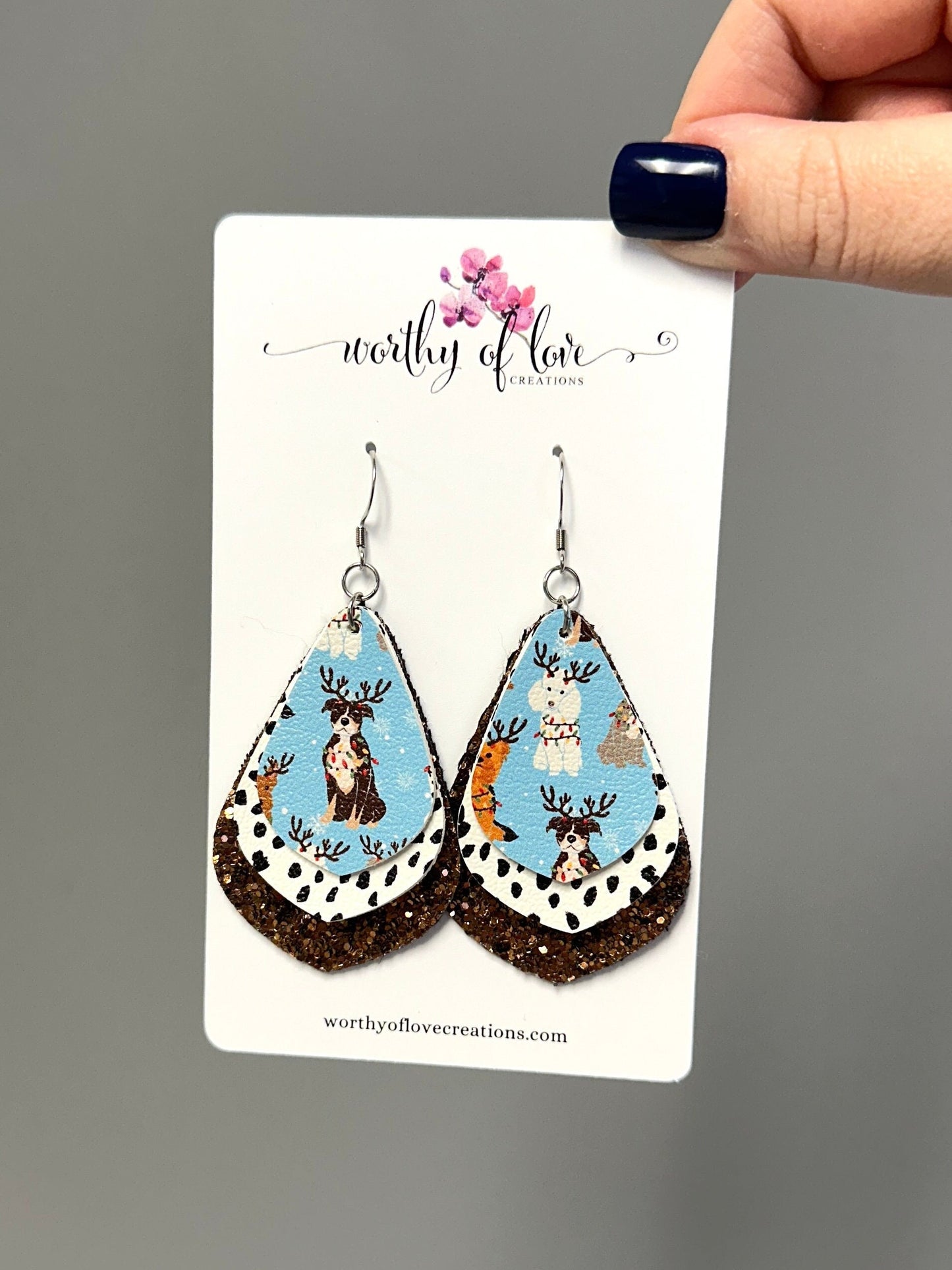 Christmas Reindeer Dog Faux Leather earrings