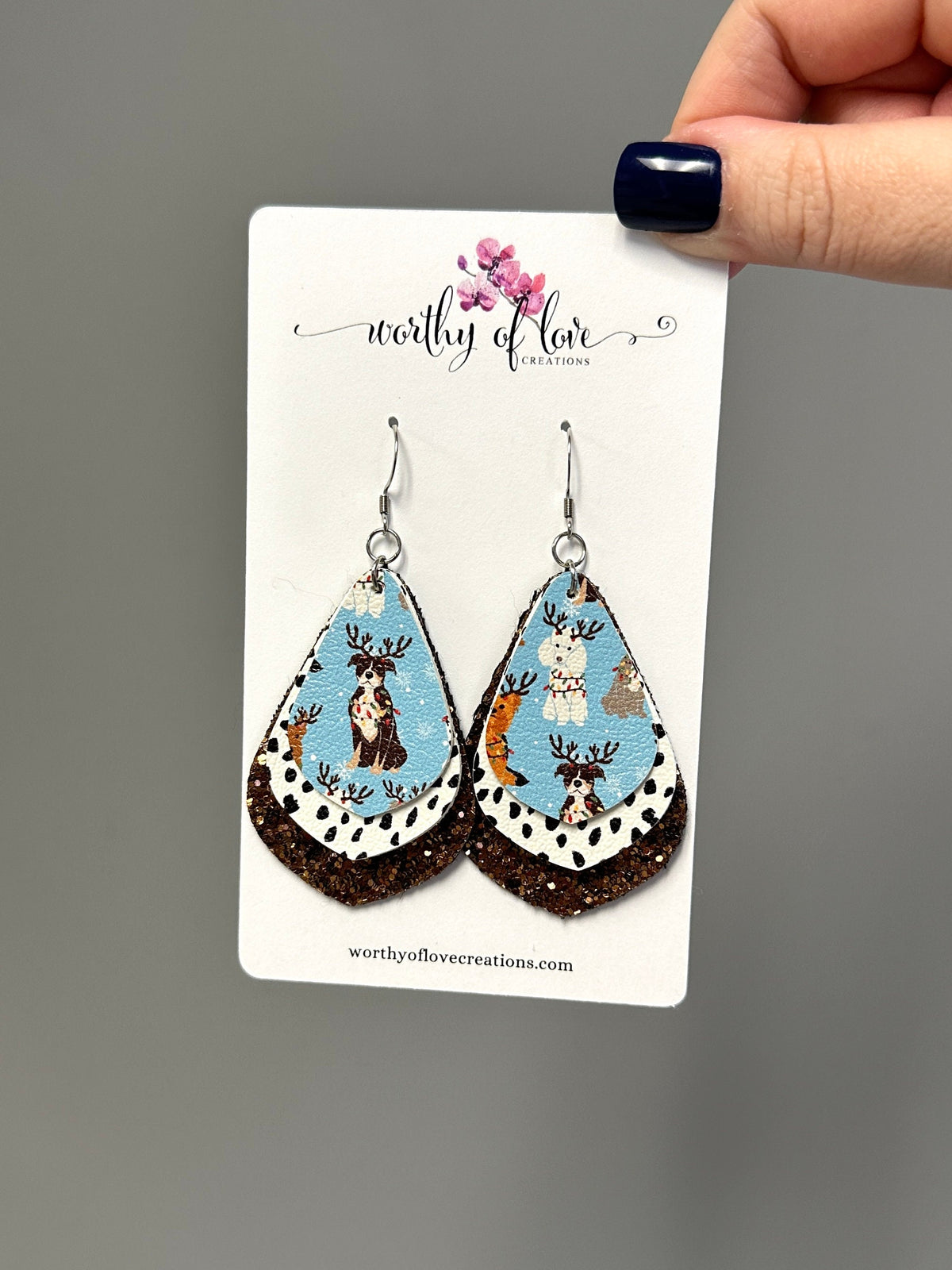 Christmas Reindeer Dog Faux Leather earrings