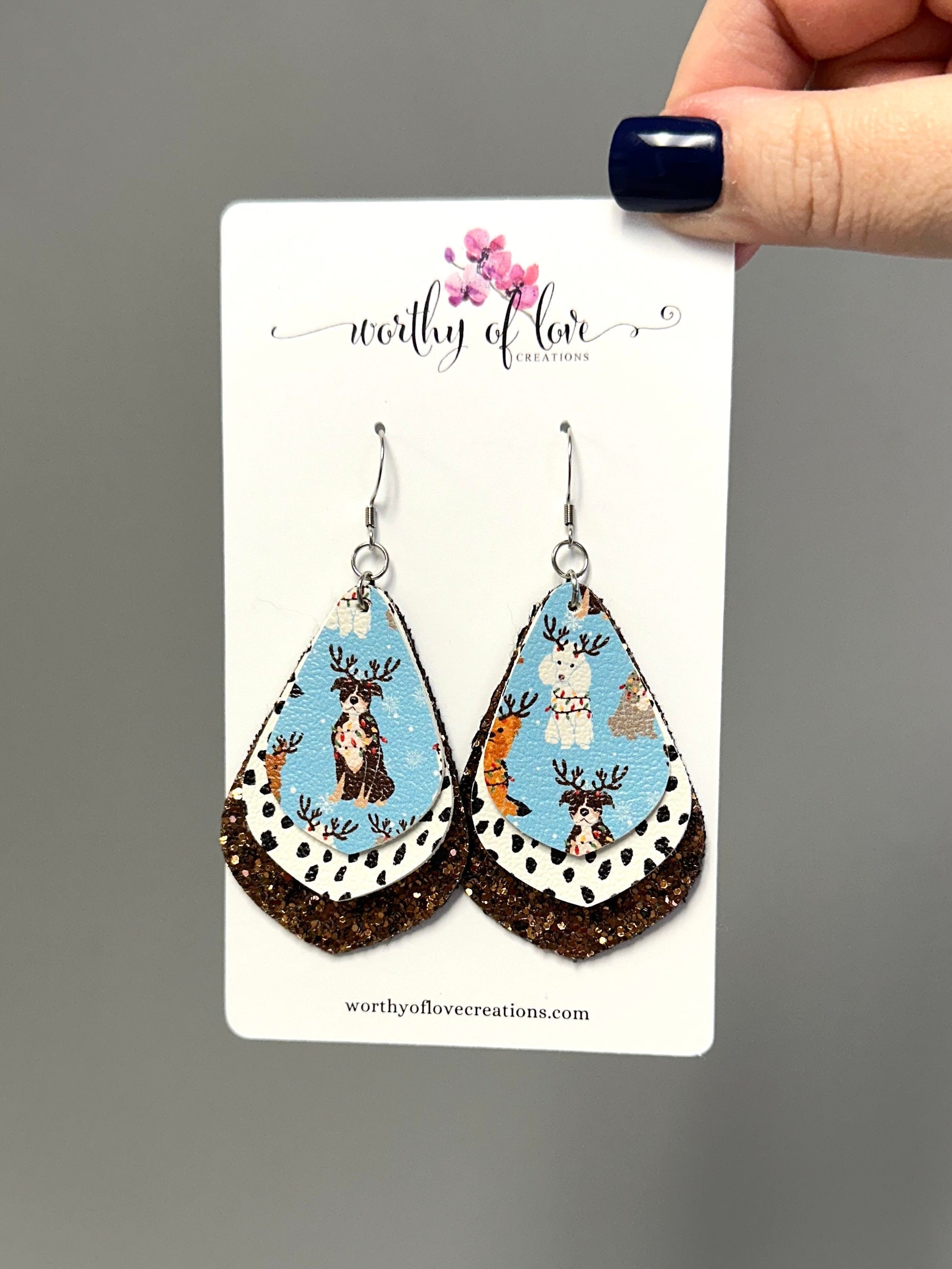 Christmas Reindeer Dog Faux Leather earrings
