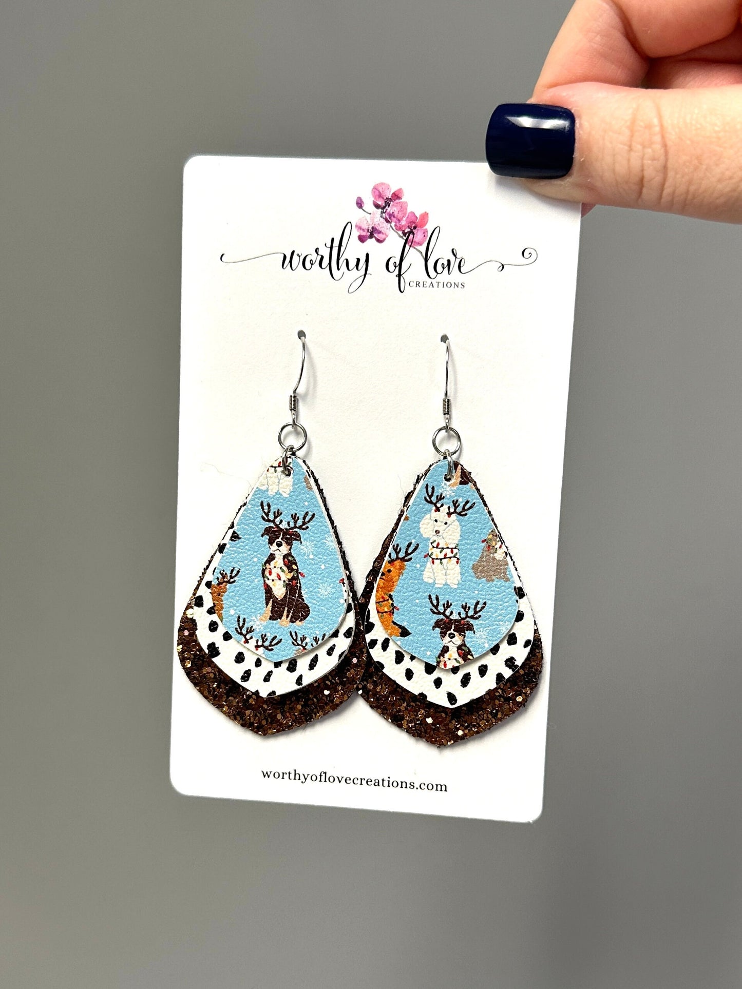 Christmas Reindeer Dog Faux Leather earrings
