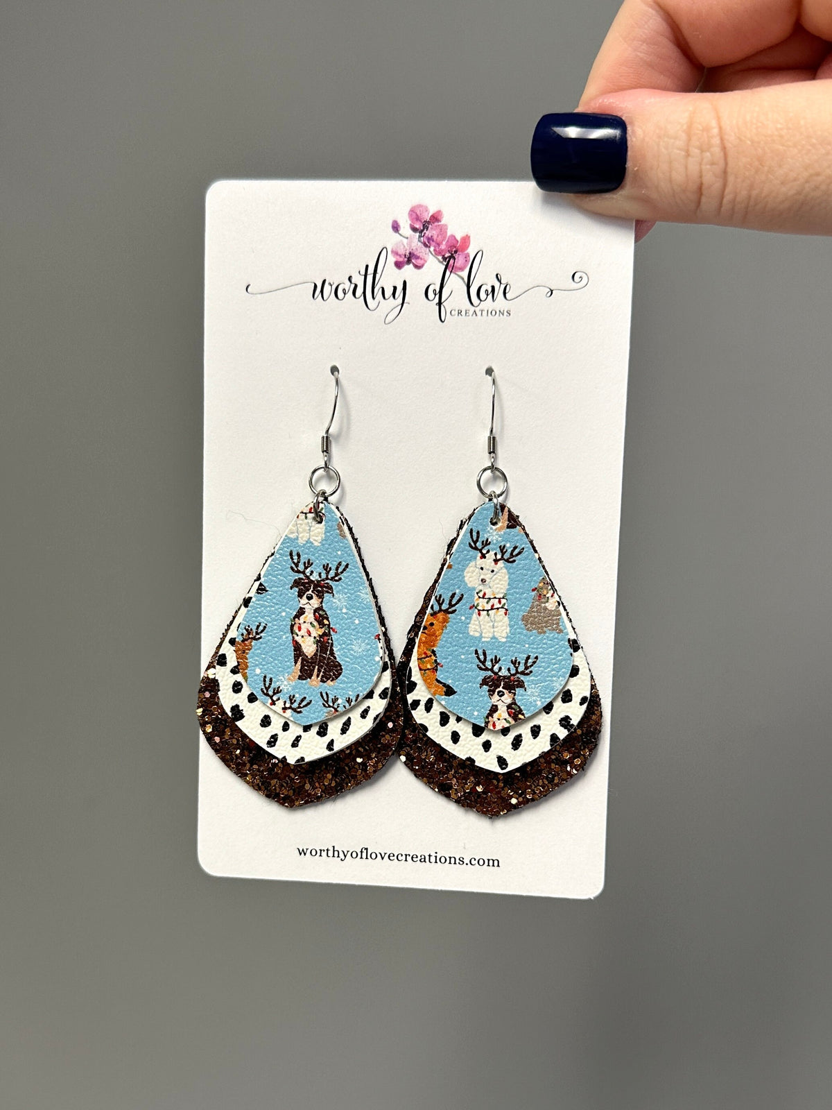 Christmas Reindeer Dog Faux Leather earrings