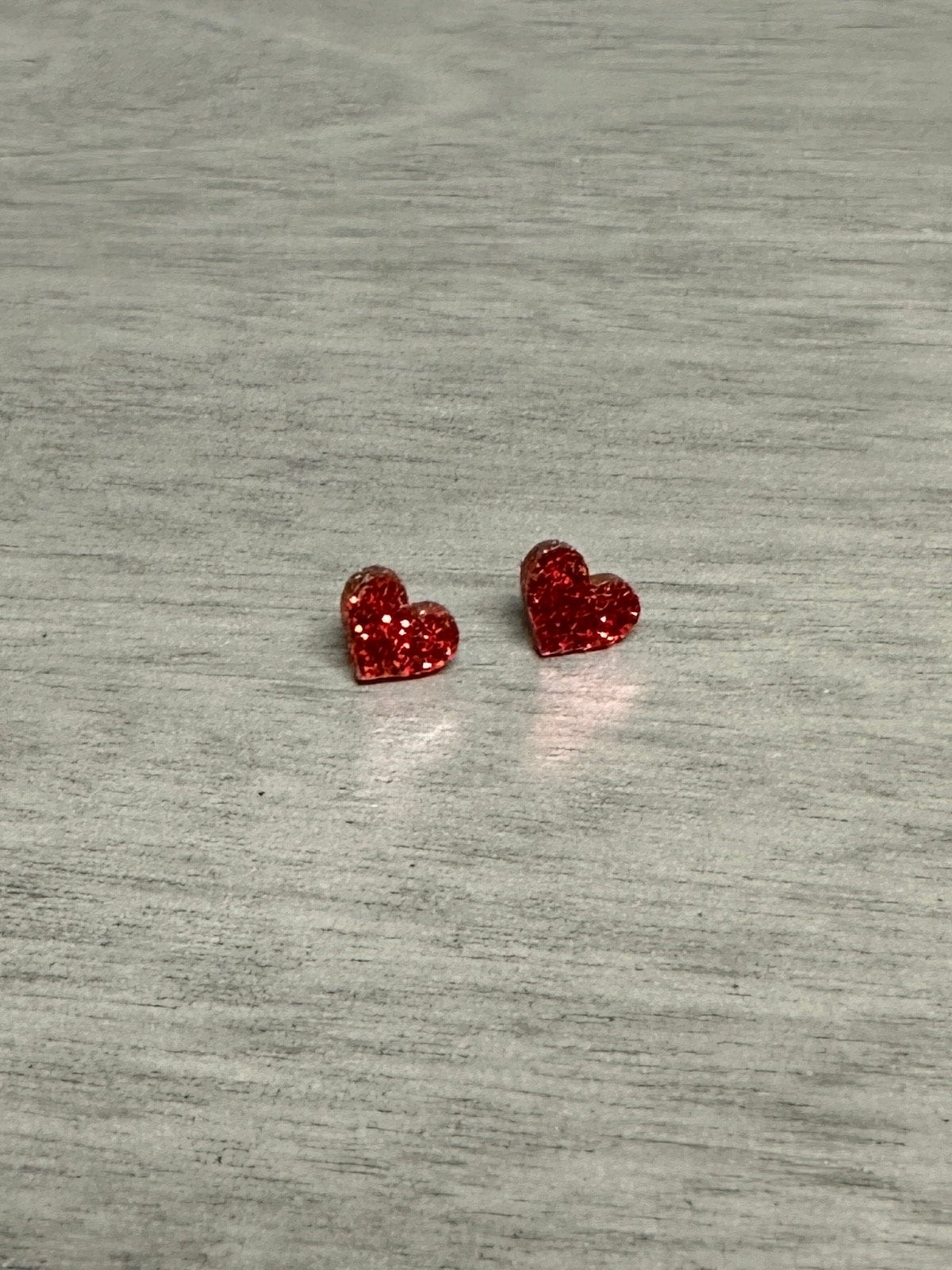 red glitter heart stud earrings stainless steel