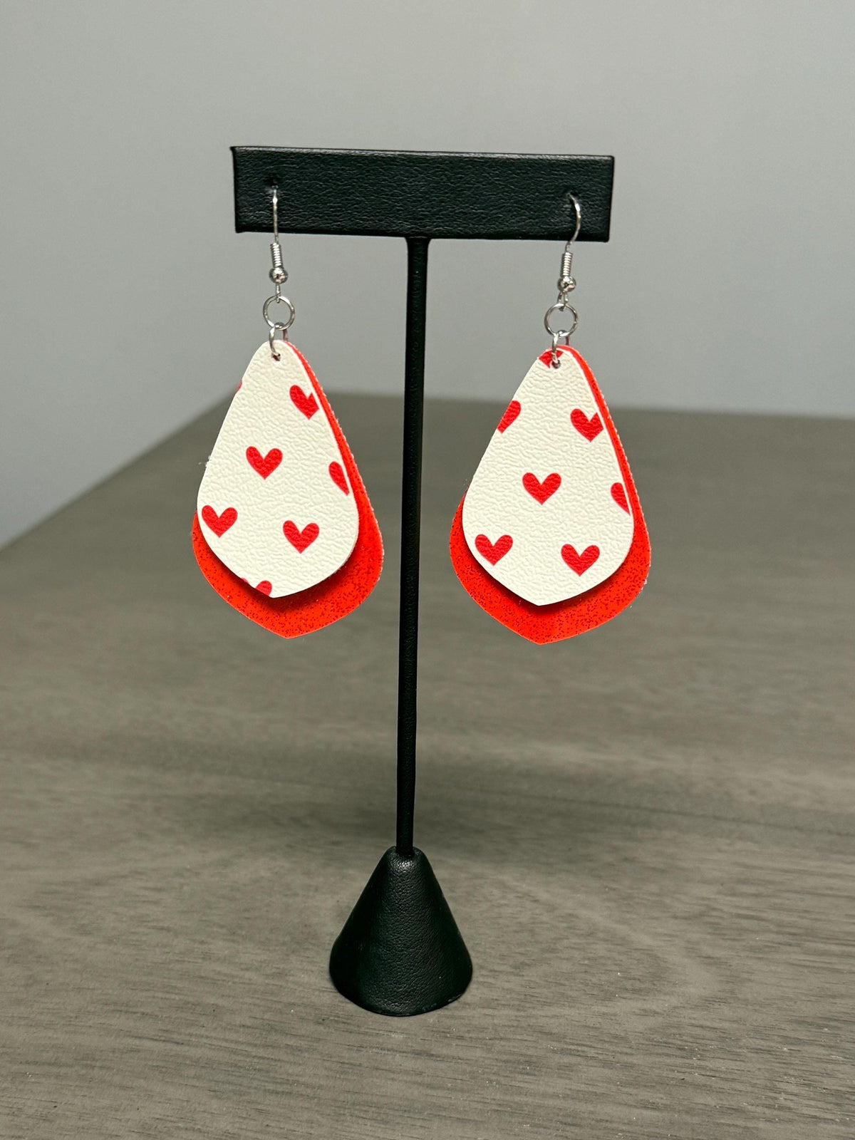Faux Leather Heart Earrings: Valentine's Day Stainless Steel Dangles