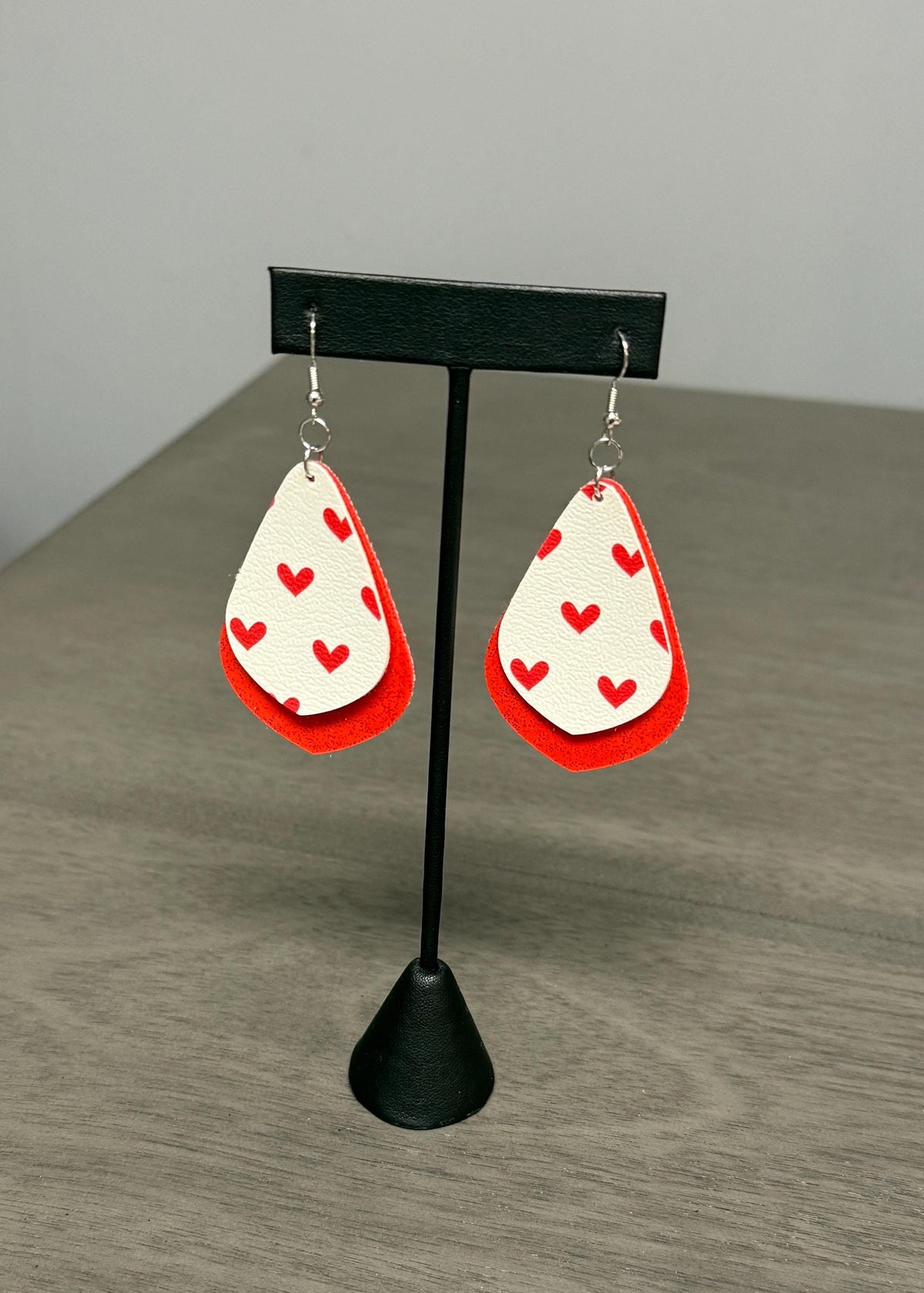 Faux Leather Heart Earrings: Valentine's Day Stainless Steel Dangles