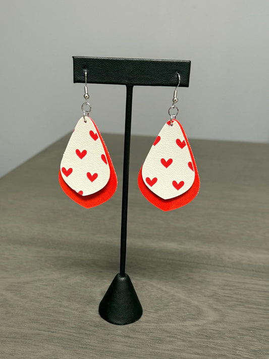 Faux Leather Heart Earrings: Valentine's Day Stainless Steel Dangles