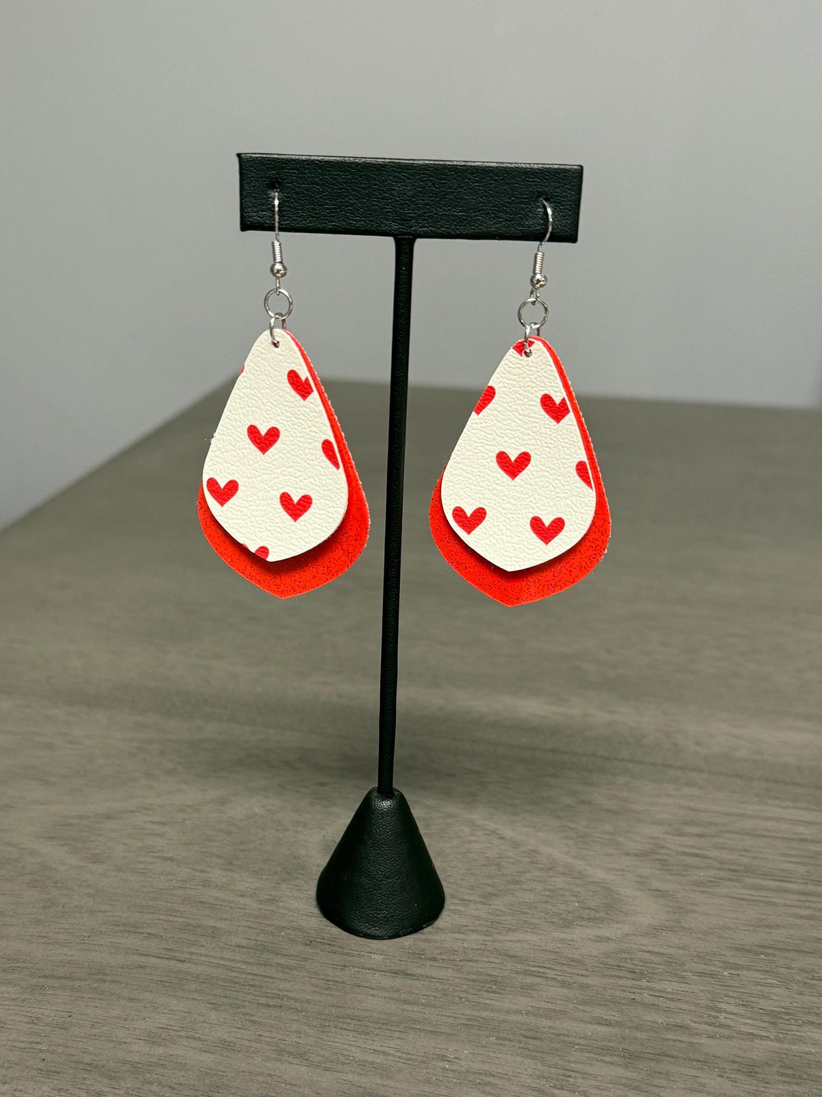 Faux Leather Heart Earrings: Valentine's Day Stainless Steel Dangles