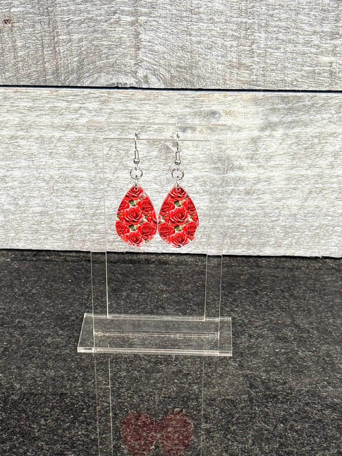 red rose earrings stainless steel and acrylic